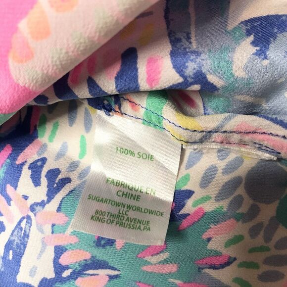 Lilly Pulitzer Elsa Silk Tunic Blouse Dancing on the Deck M | rainbow colors - Picture 4 of 7